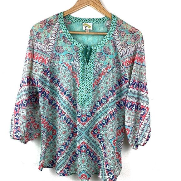 Fig & Flower Bohemian Peasant Blue Top Size Small - Picture 1 of 7